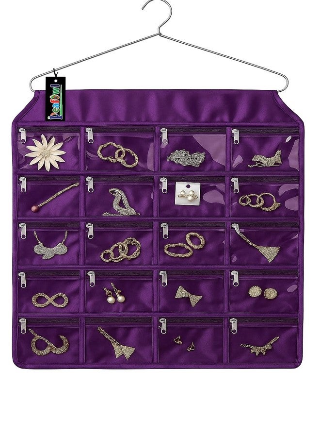 Peafowl 20 Pocket Hanging Wardrobe Organizer | Jewellery, Makeup & Daily Use Storage Bag (Multicolour, Pack of 1) (Purple) - Image 1